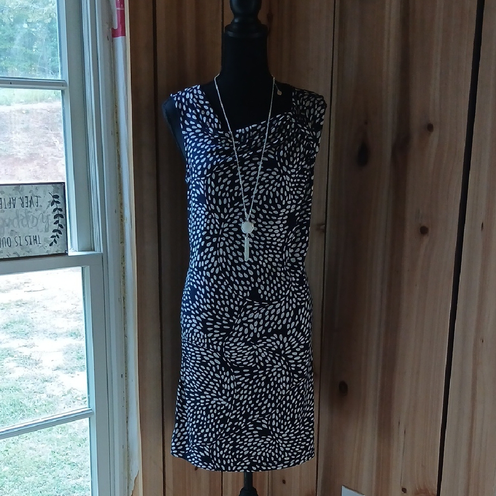 LOFT Asymmetrical Black and White Midi Dress